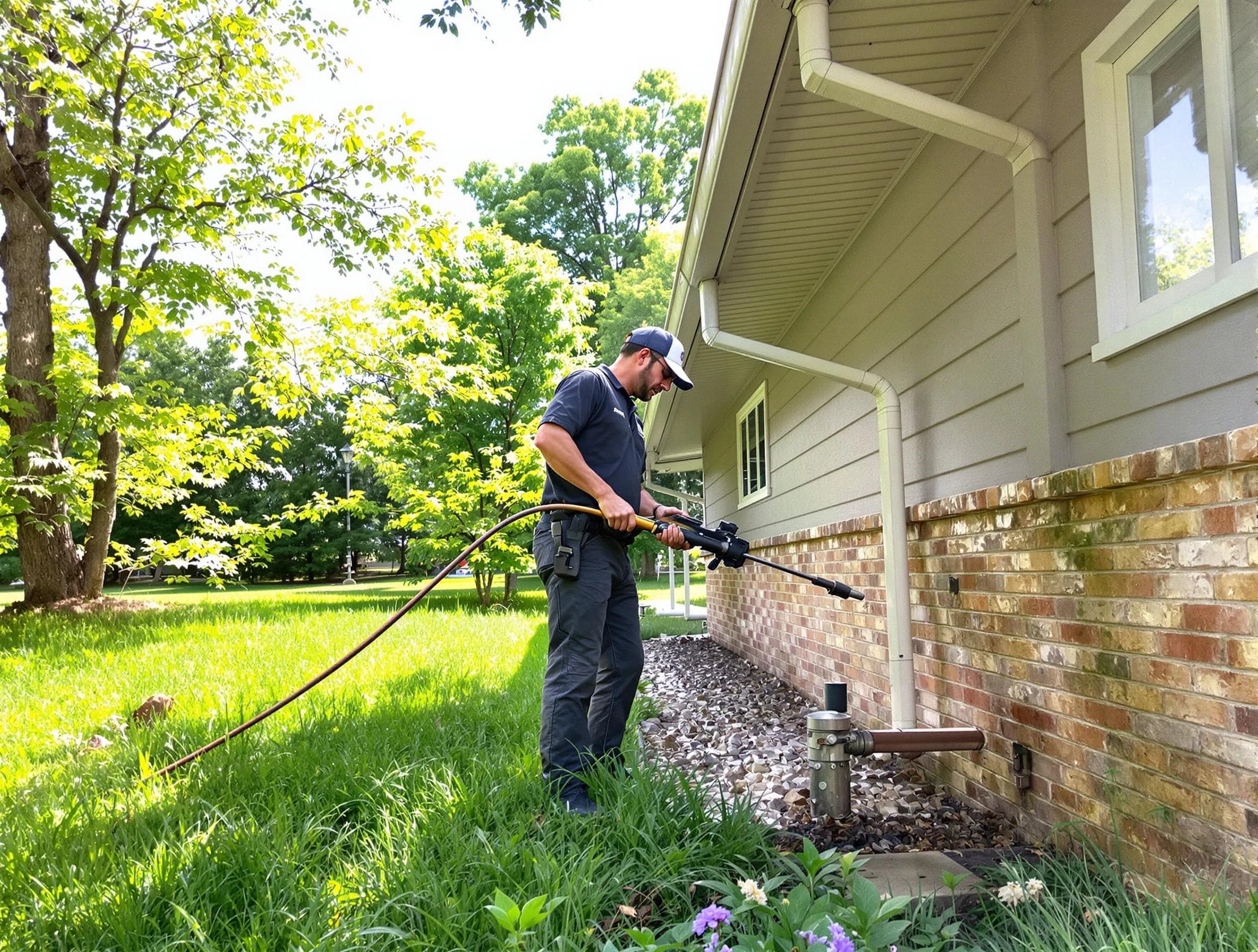 Parma Heights Roofing Company removing debris from a downspout in Parma Heights, OH