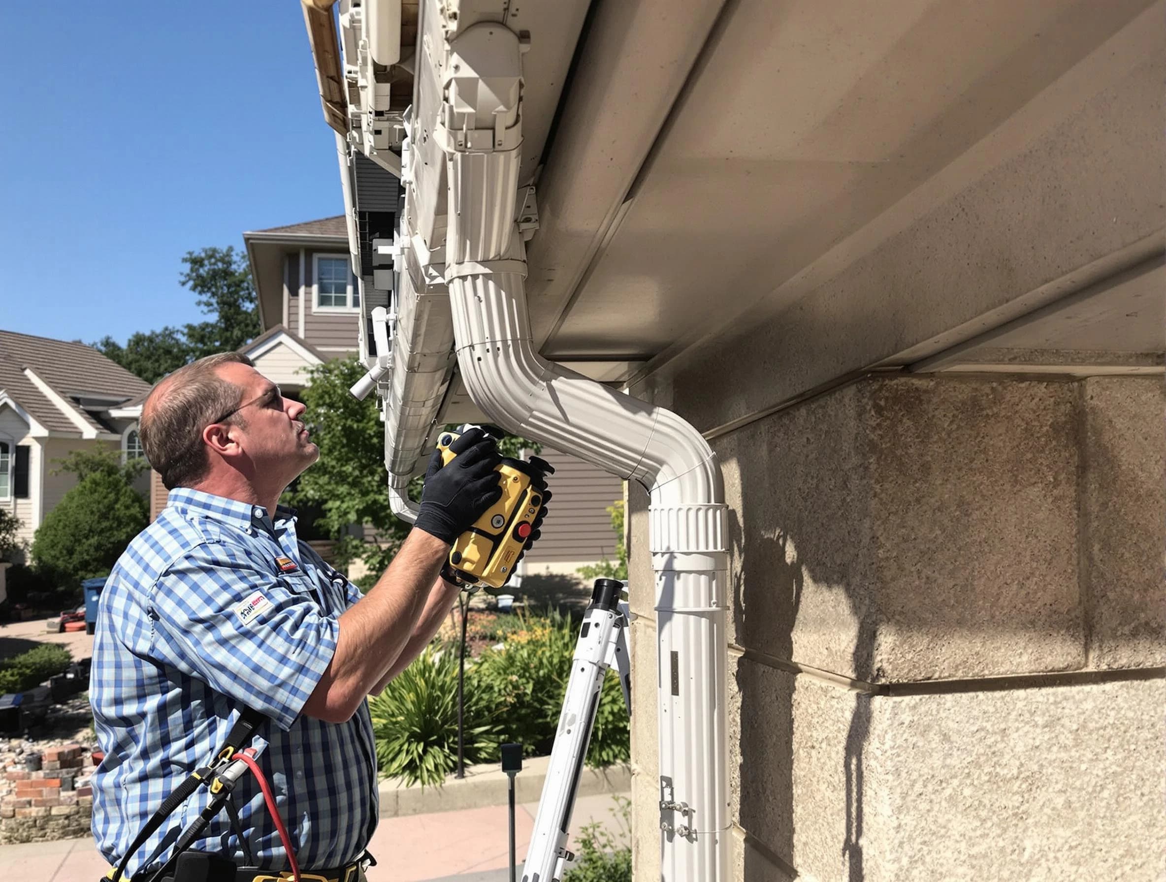 Close-up of a restored downspout system by Parma Heights Roofing Company in Parma Heights, OH