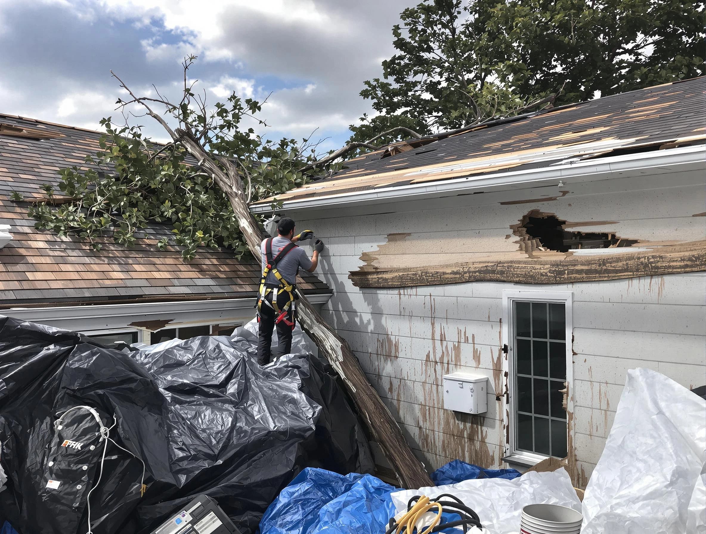 Parma Heights Roofing Company technicians handling urgent roof damage in Parma Heights, OH