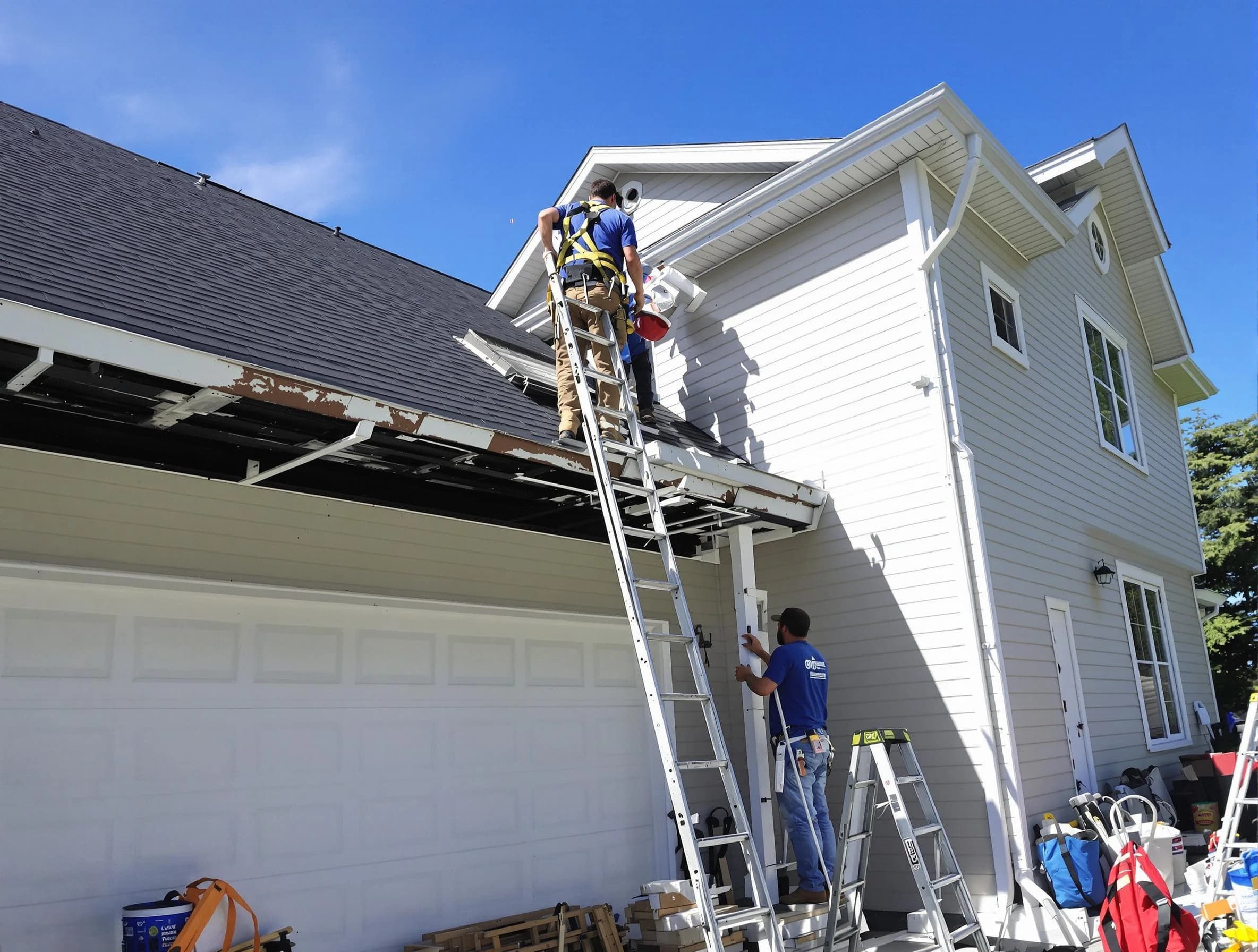 Newly replaced gutters by Parma Heights Roofing Company in Parma Heights, OH