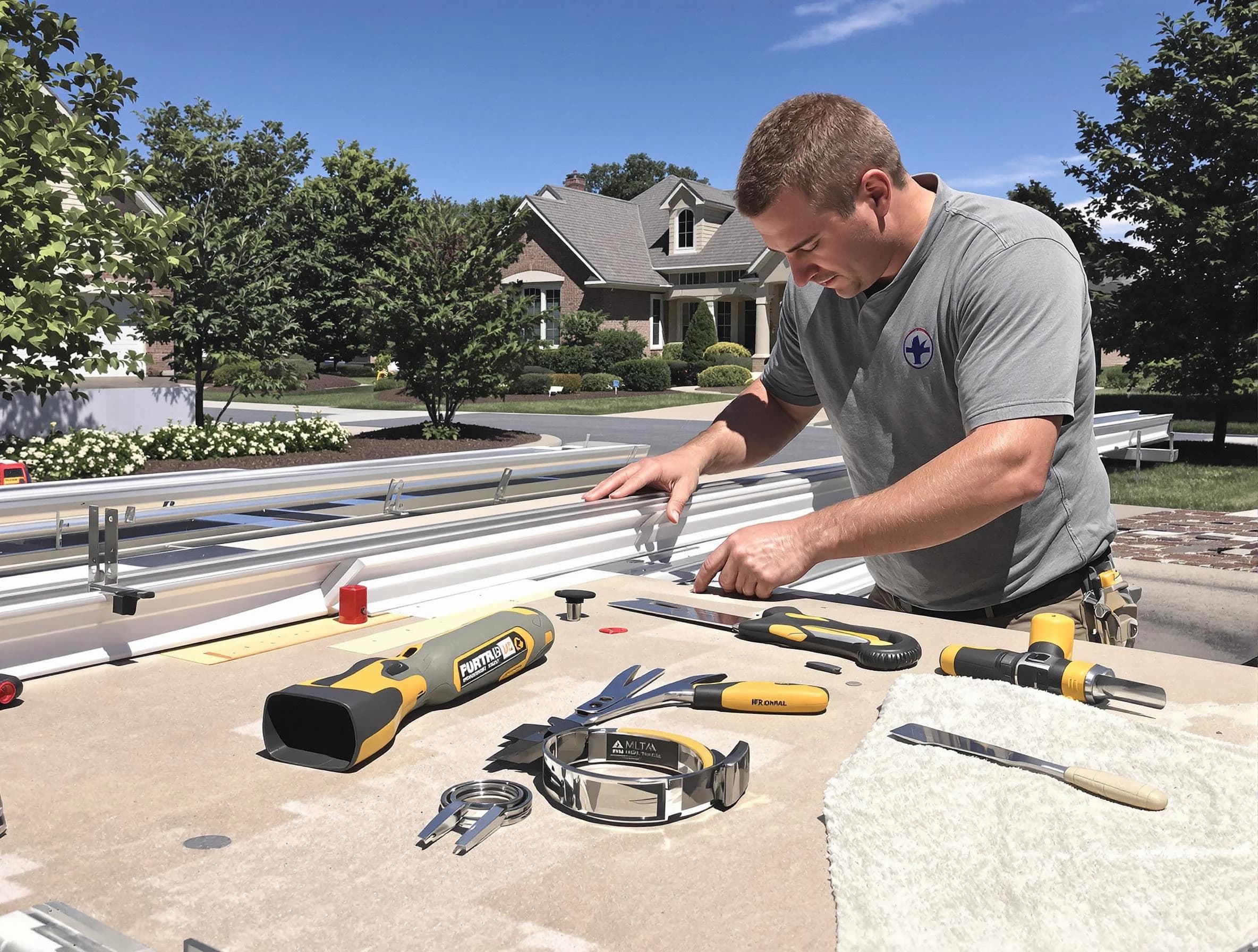 Freshly installed seamless gutter by Parma Heights Roofing Company in Parma Heights, OH