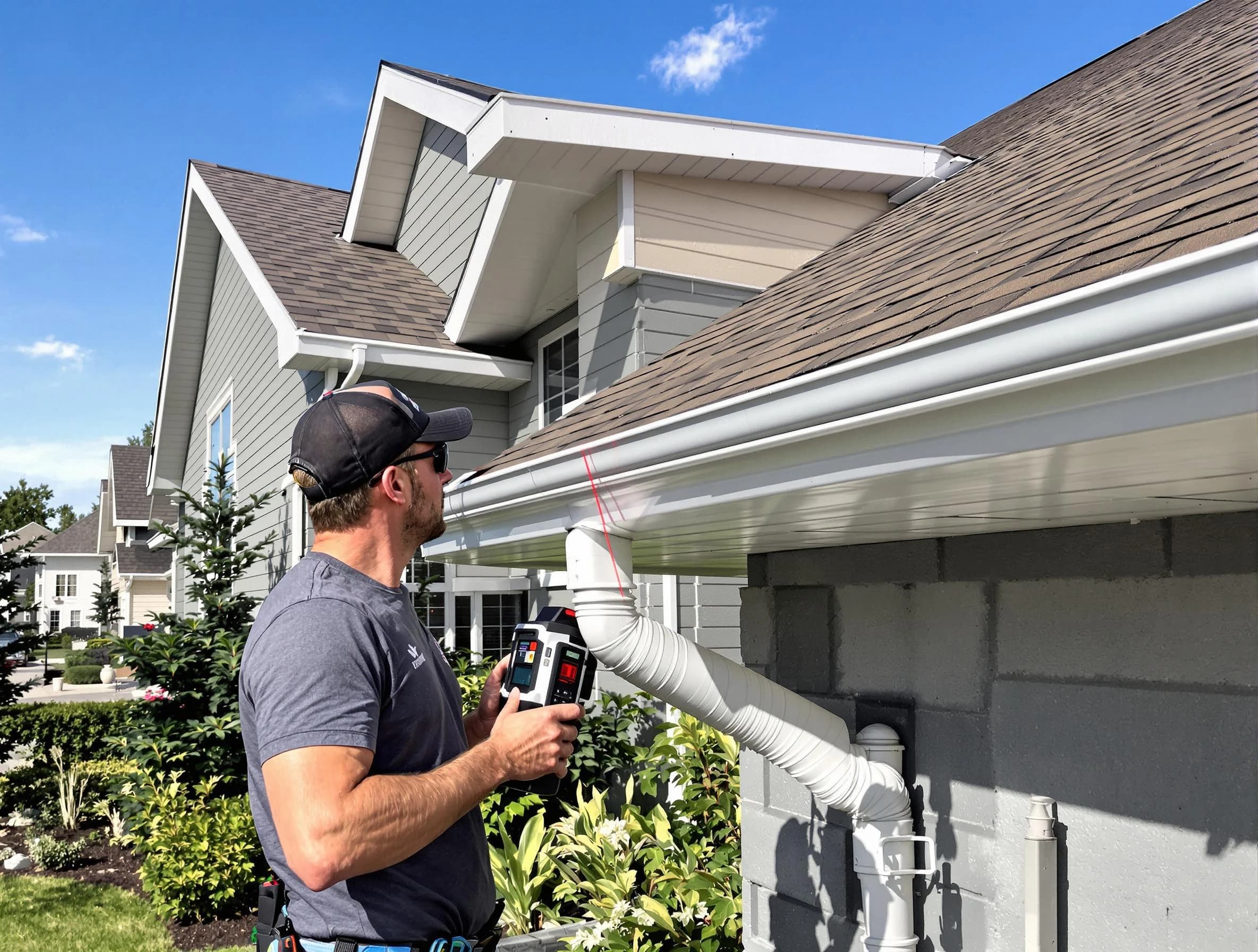 Parma Heights Roofing Company installing seamless gutters in Parma Heights, OH