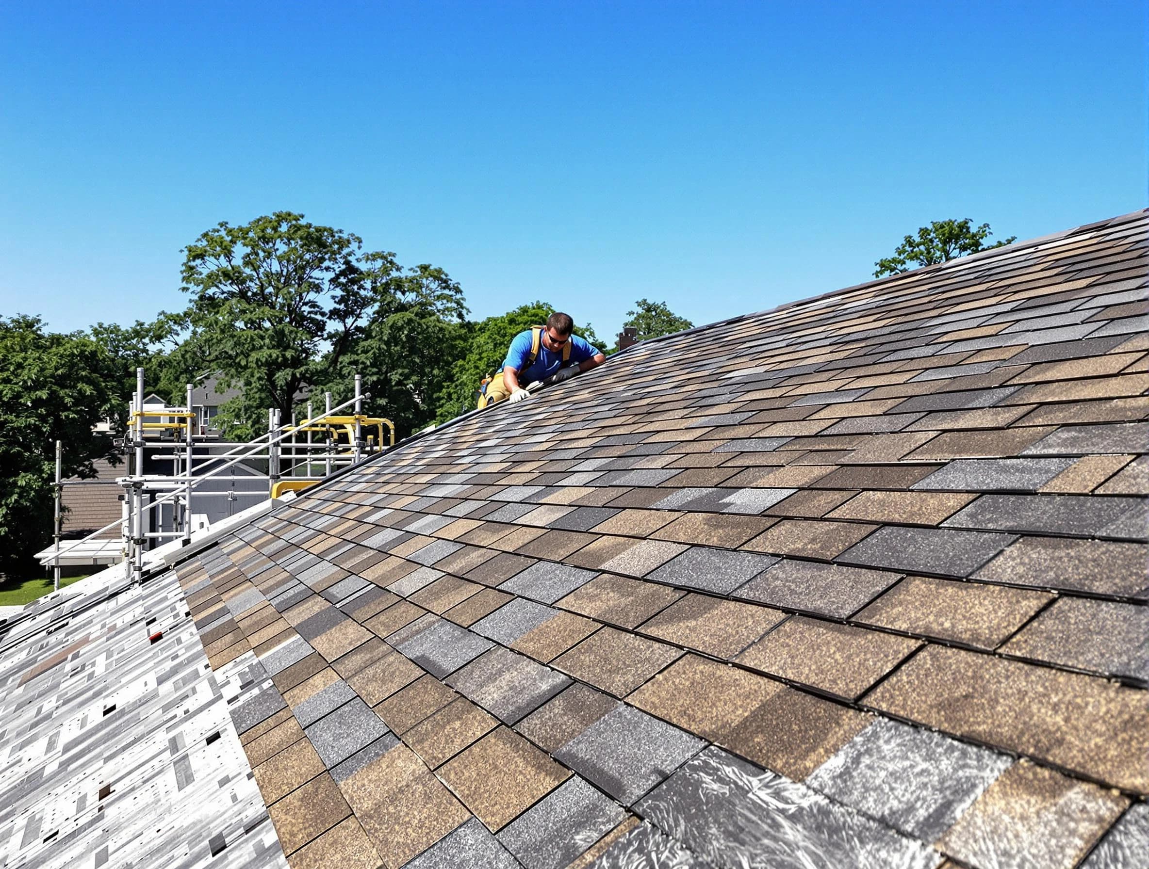 Close-up of new shingles installed by Parma Heights Roofing Company in Parma Heights, OH